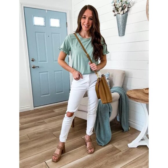 Women’s Cotton Blend Short Sleeve Casual T Shirt Summer Ruffle Loose Fit - Picture 5 of 5